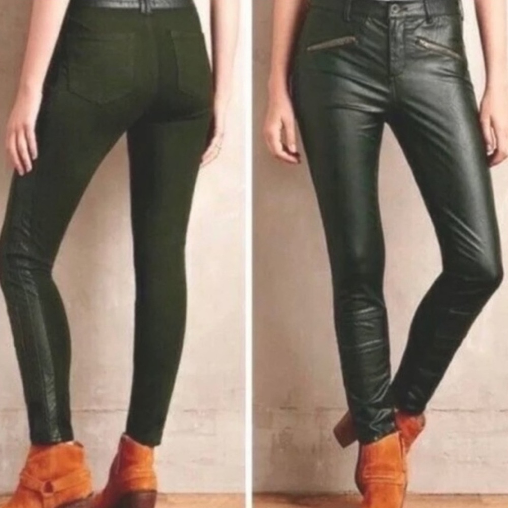 Anthropologie Dark Green Vegan Leather Front Pants